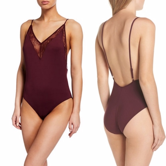NWT Vince Camuto Lana Low Back Bodysuit Wine Small - Picture 1 of 3